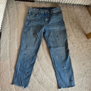 Lucky Brand Women’s Mid Rise Boyfriend Sienna Jeans Floral Embroidered